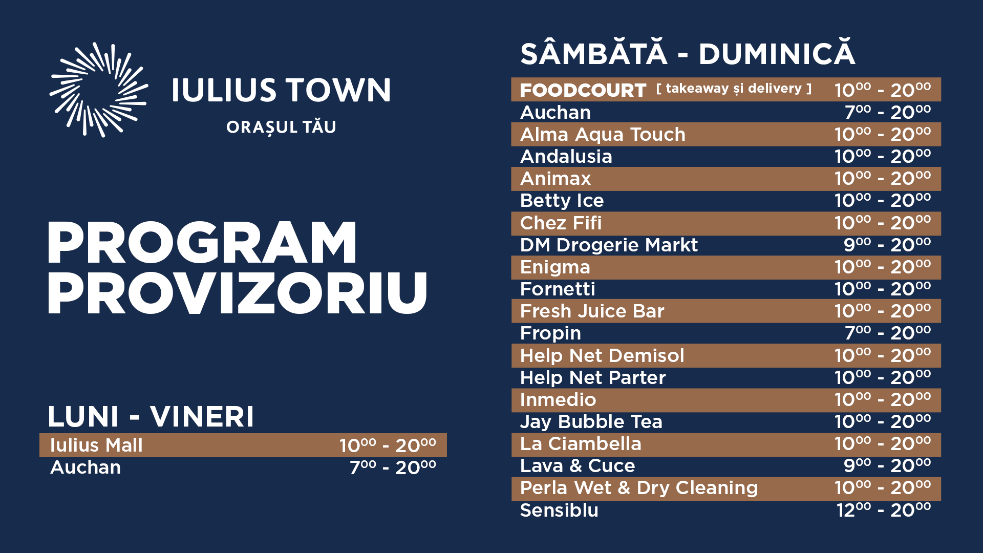 Programul Din Weeekend La Iulius Town RÄman Deschise Hypermarketul Farmacii CurÄÈÄtorii Magazinul De Animale Tion