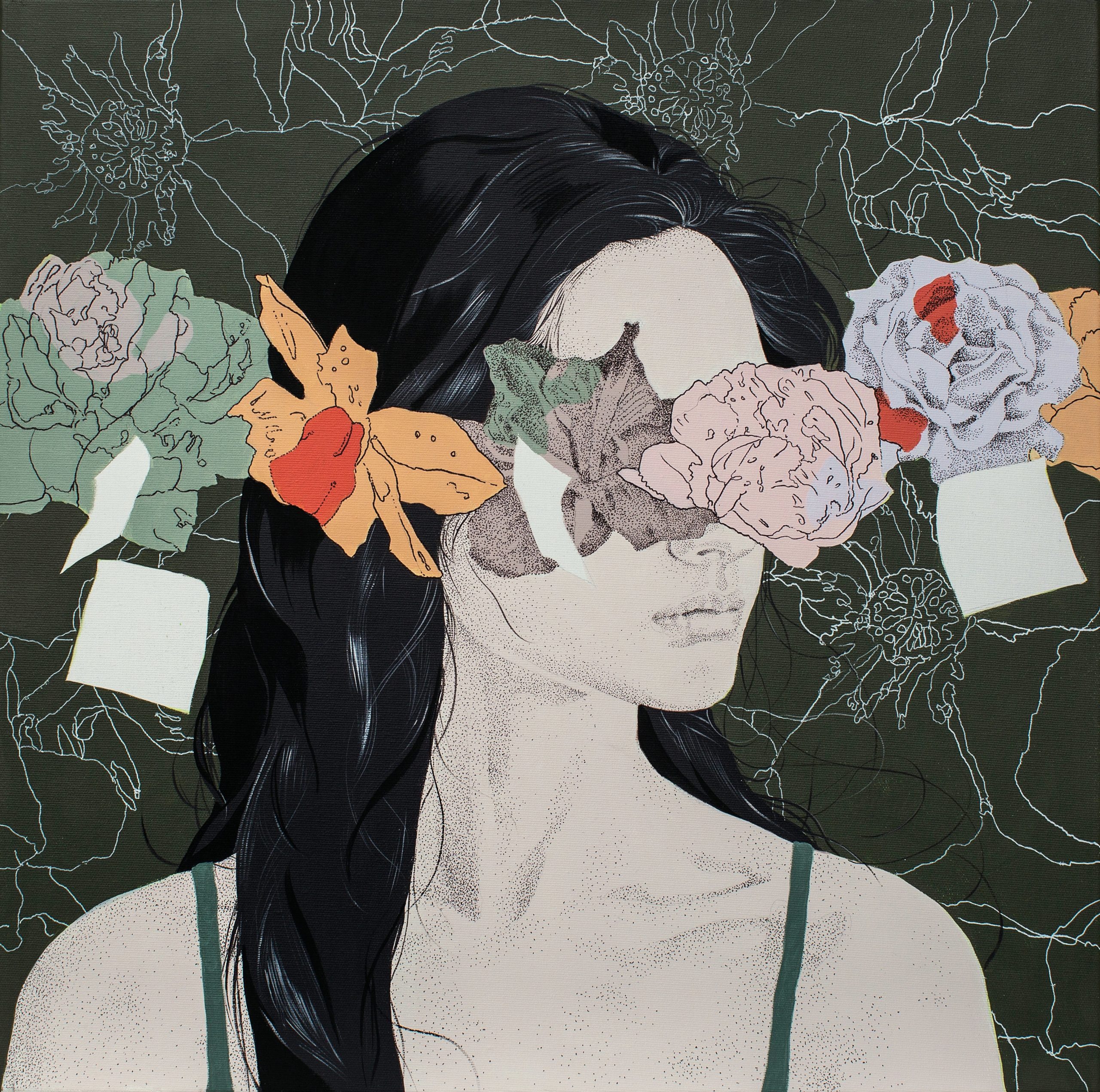 Decisions, acrylic and ink on canvas, 60 x 60 cm, 2021