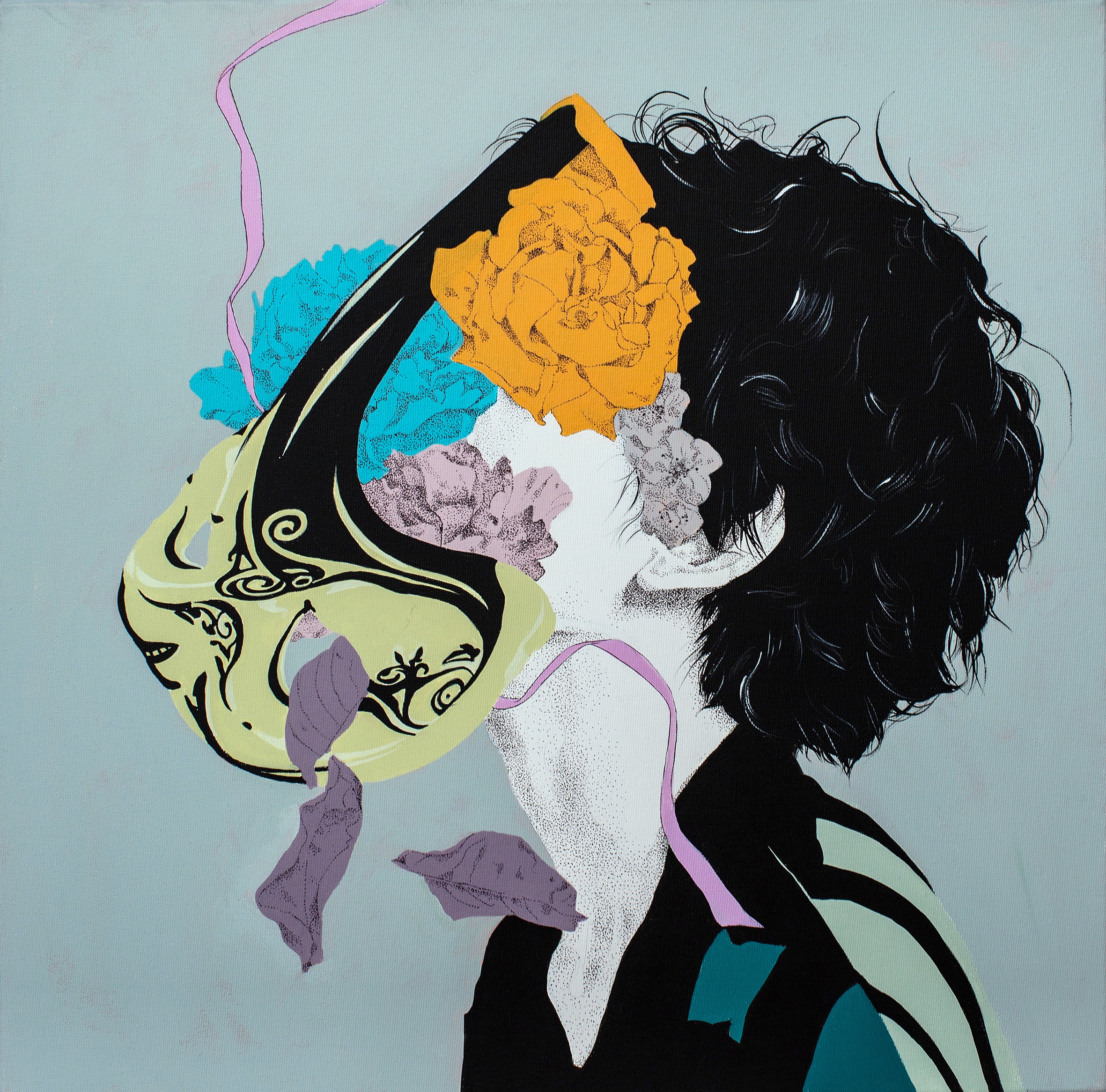 Revelatio, acrylic and ink on canvas, 60 x 60 cm, 2021