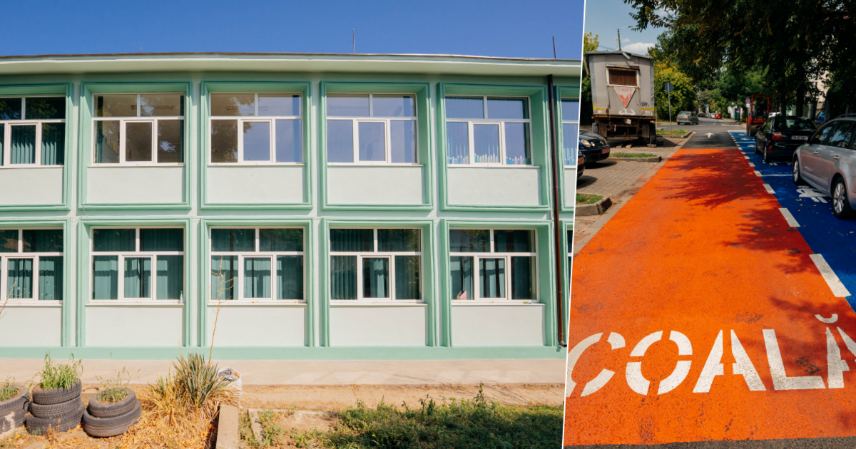 Renovare impresionantă la o școală din zona Badea Cârțan: fațadă nouă și punct de drop-off. Renovare impresionantă la o școală din zona Badea Cârțan: fațadă nouă și punct de drop-off.