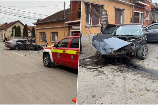Poza pentru articolul FOTO. Accident în Lugoj, în Ajunul Crăciunului. Două persoane rănite, o locuință avariată